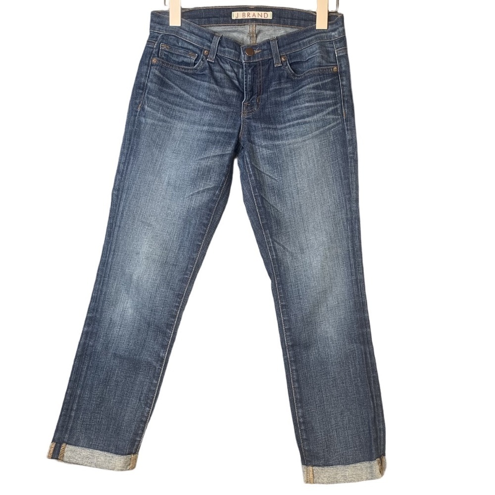J Brand 25" Inseam Cropped Cuffed Hem Whiskered
Premium Denim Jeans Low Rise 27